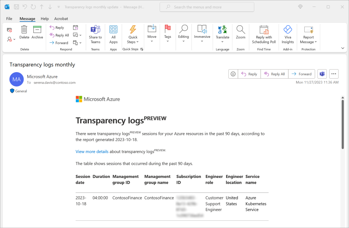 Screenshot of transparency logs