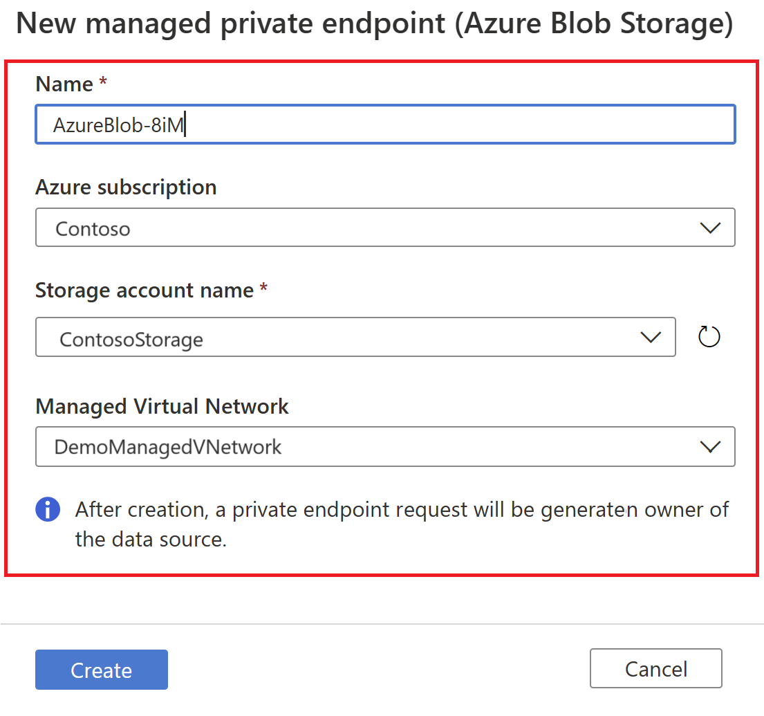 Screenshot that shows how to select data source for setting managed private endpoint