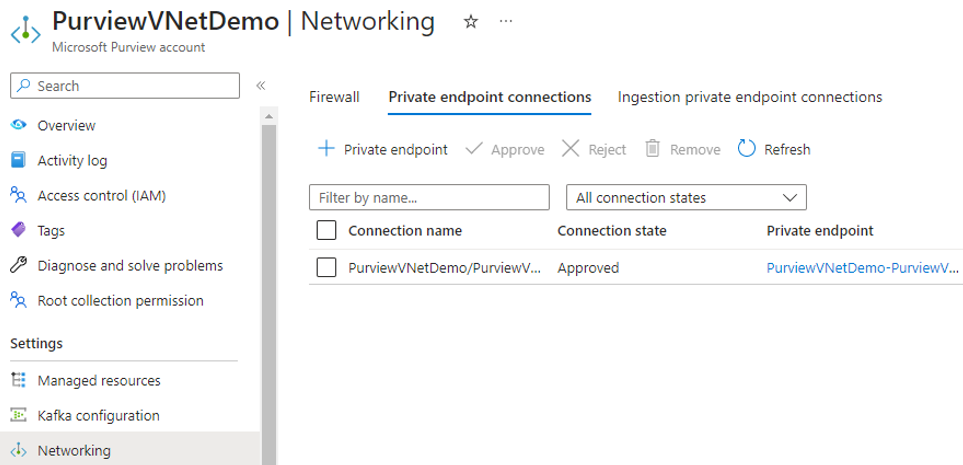 Screenshot that shows how to approve a managed private endpoint for Microsoft Purview