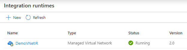 Screenshot that shows managed VNet IR status in Microsoft Purview
