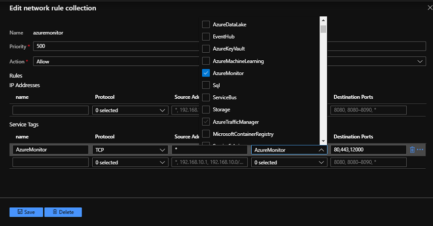 Add NTP service tag network rule