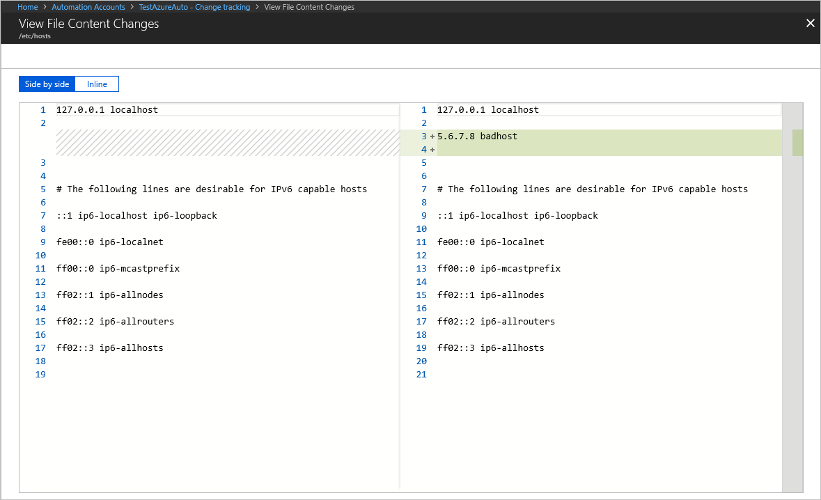 Screenshot of viewing changes in a Windows or Linux file.