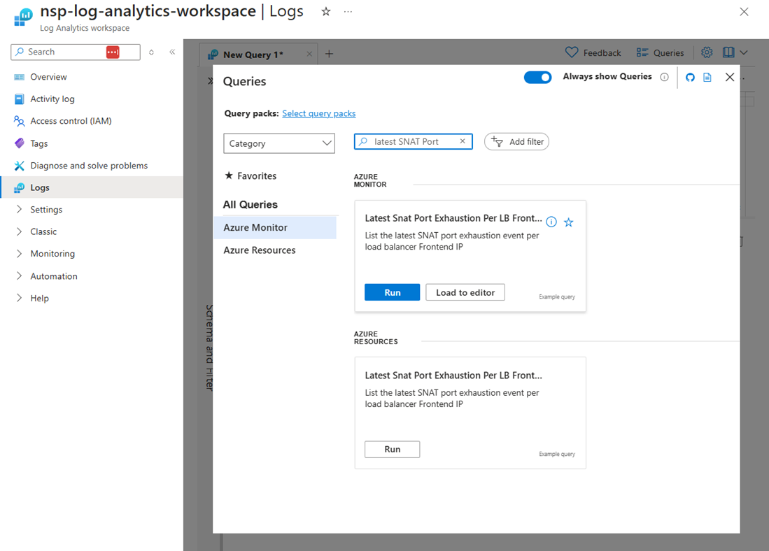 Screenshot of Queries window performing search for built-in query.