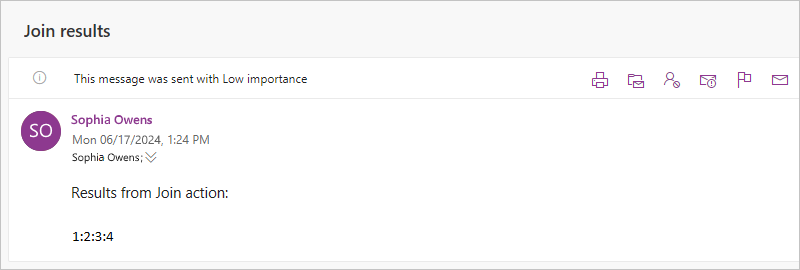 Screenshot showing an email with the "Join" action results.