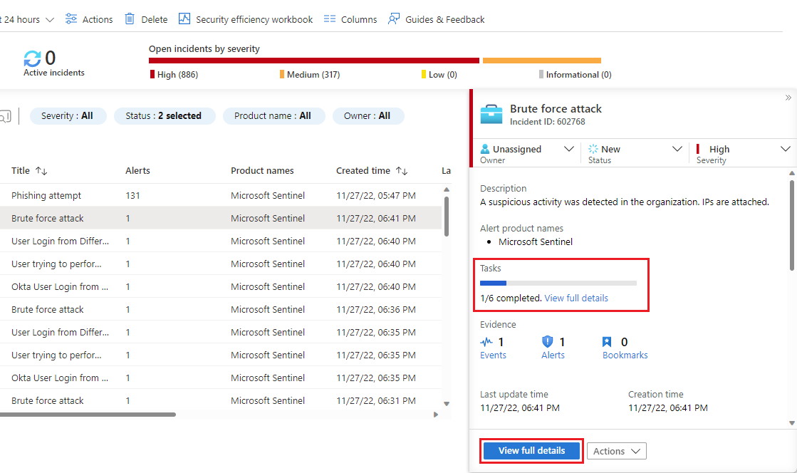 Screenshot of link to enter the tasks panel from the incident info panel on the main incidents screen.