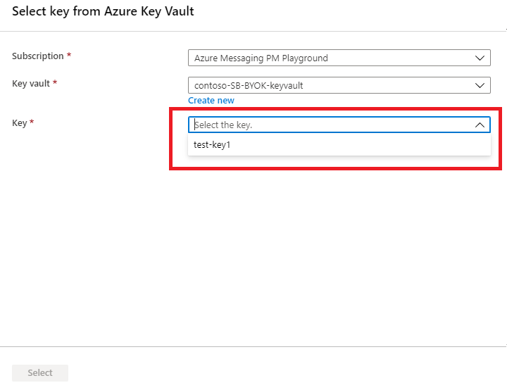 Select key from key vault