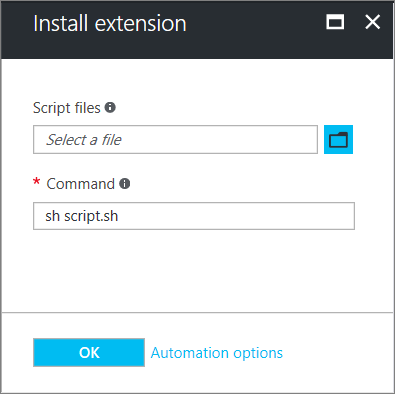 Screenshot of the dialog for installing the Custom Script extension for Linux.