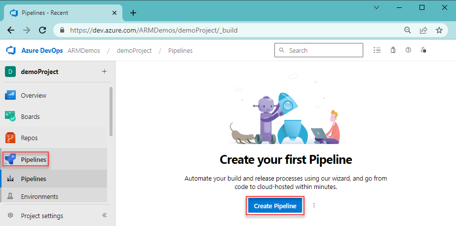 Screenshot of creating new pipeline.