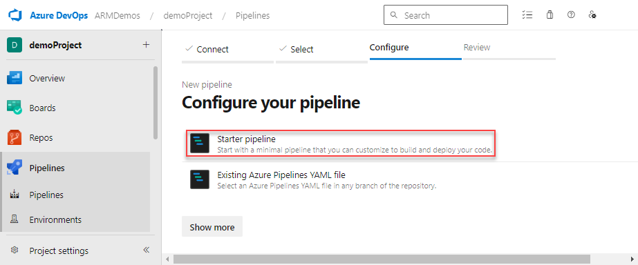 Screenshot of selecting pipeline.