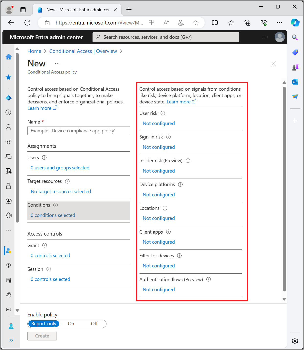 Define a Conditional Access policy and specify conditions
