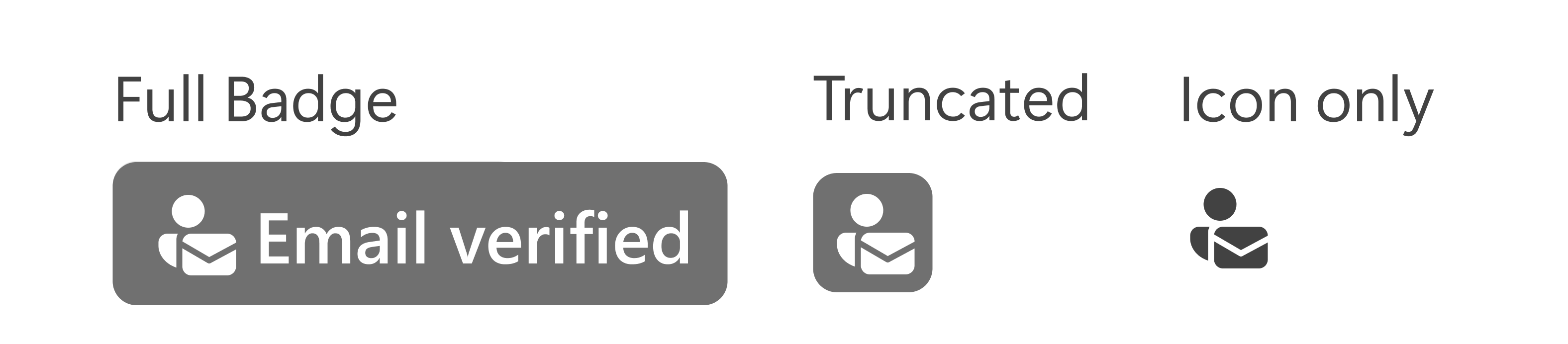 A screenshot which shows the different forms of the Email-verified badge.