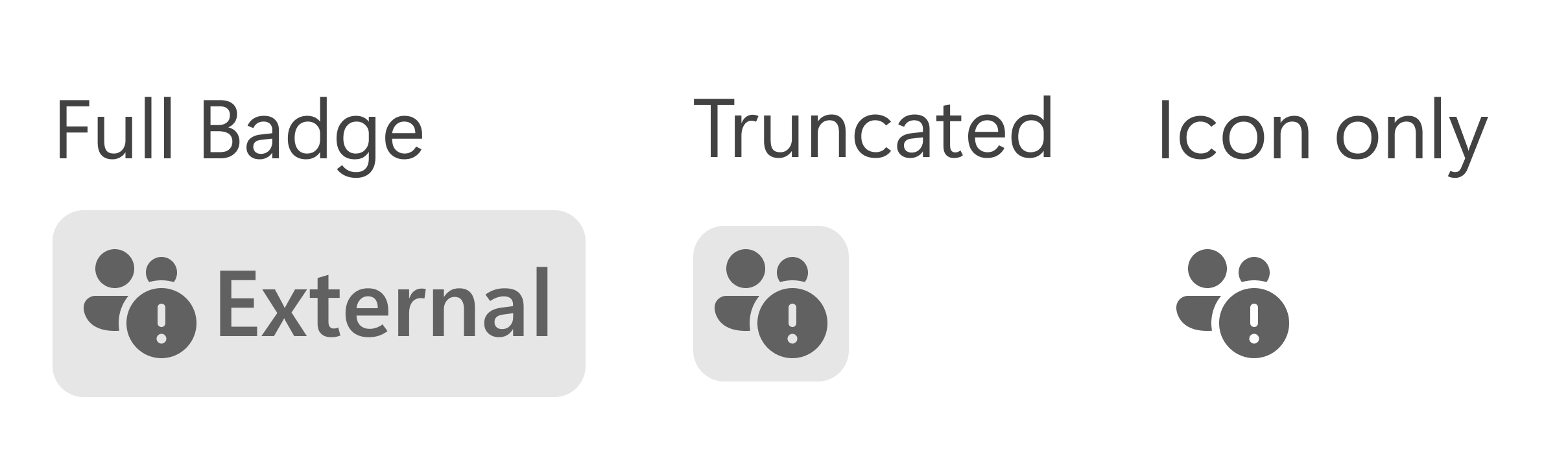 A screenshot which shows the different forms of the External-Group badge.