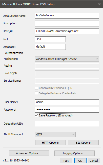 Администратор источников данных ODBC. Queue in Hive ODBC.