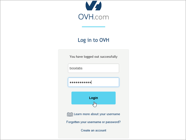 تسجيل الدخول إلى OVH.