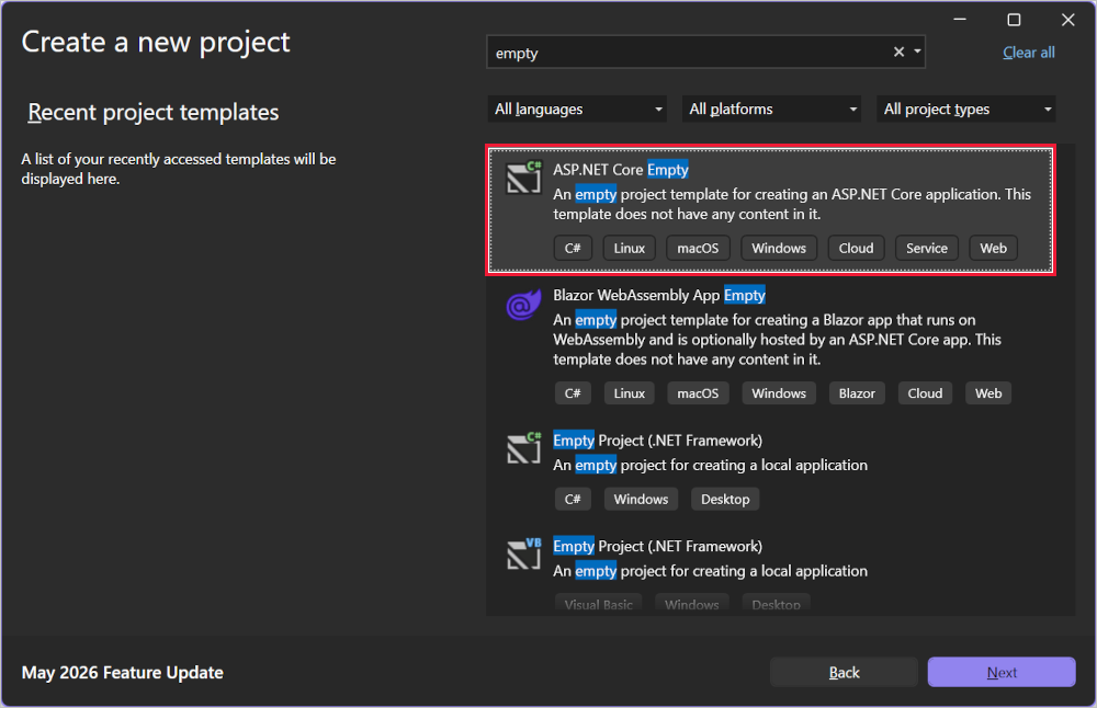 Visual Studio Create a new project