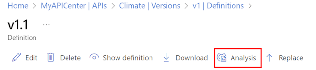 لقطة شاشة لعلامة التبويب Analysis لتعريف واجهة برمجة التطبيقات في المدخل.