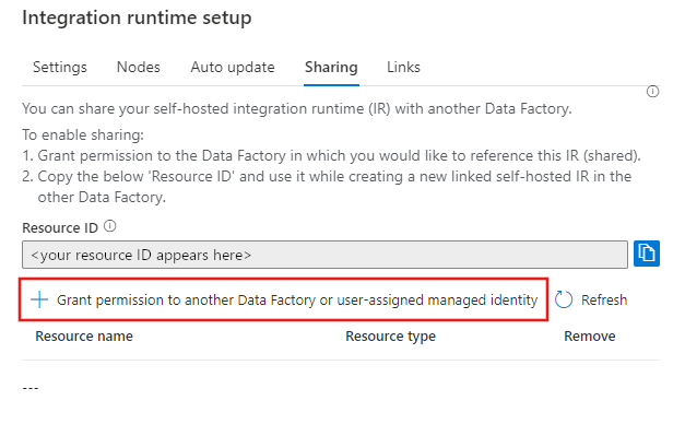 زر منح الإذن في علامة تبويب المشاركة