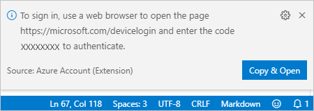 نسخ التعليمات البرمجية لتسجيل الدخول Azure