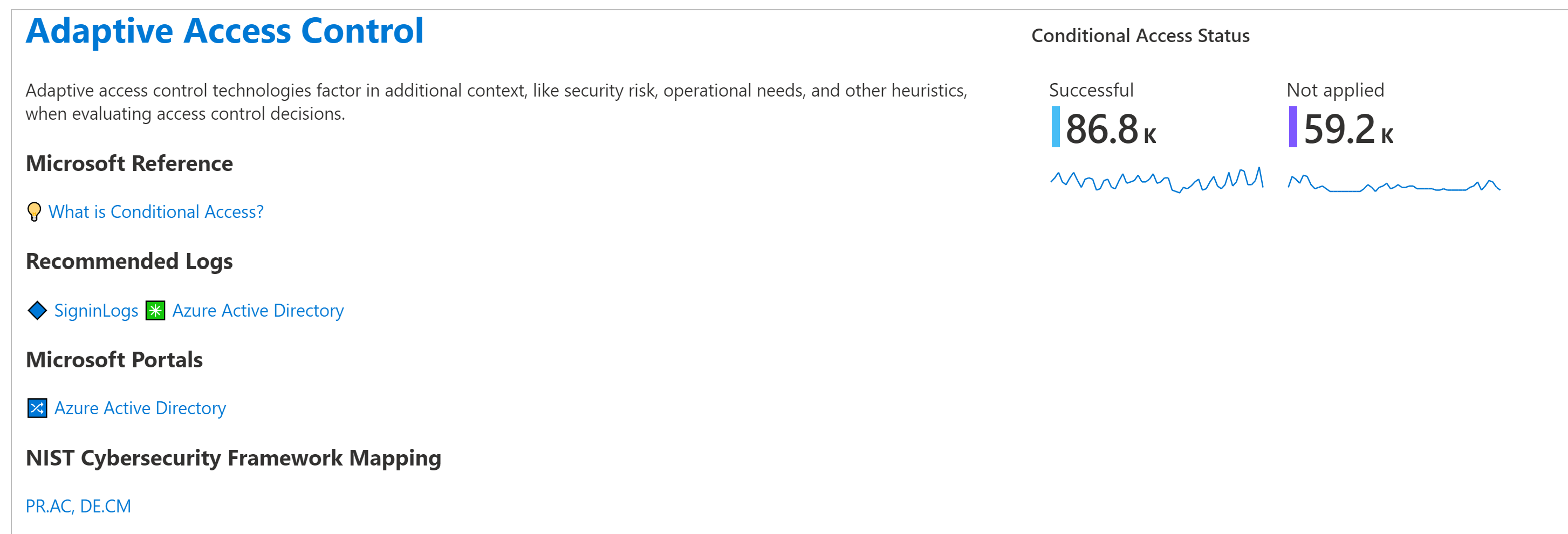لقطة شاشة لبطاقة التحكم في الوصول التكيفي.