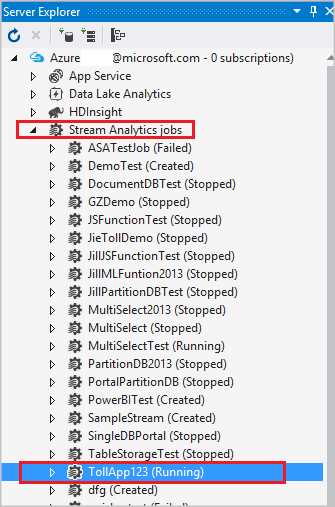 قائمة مستكشف خادم Stream Analytics