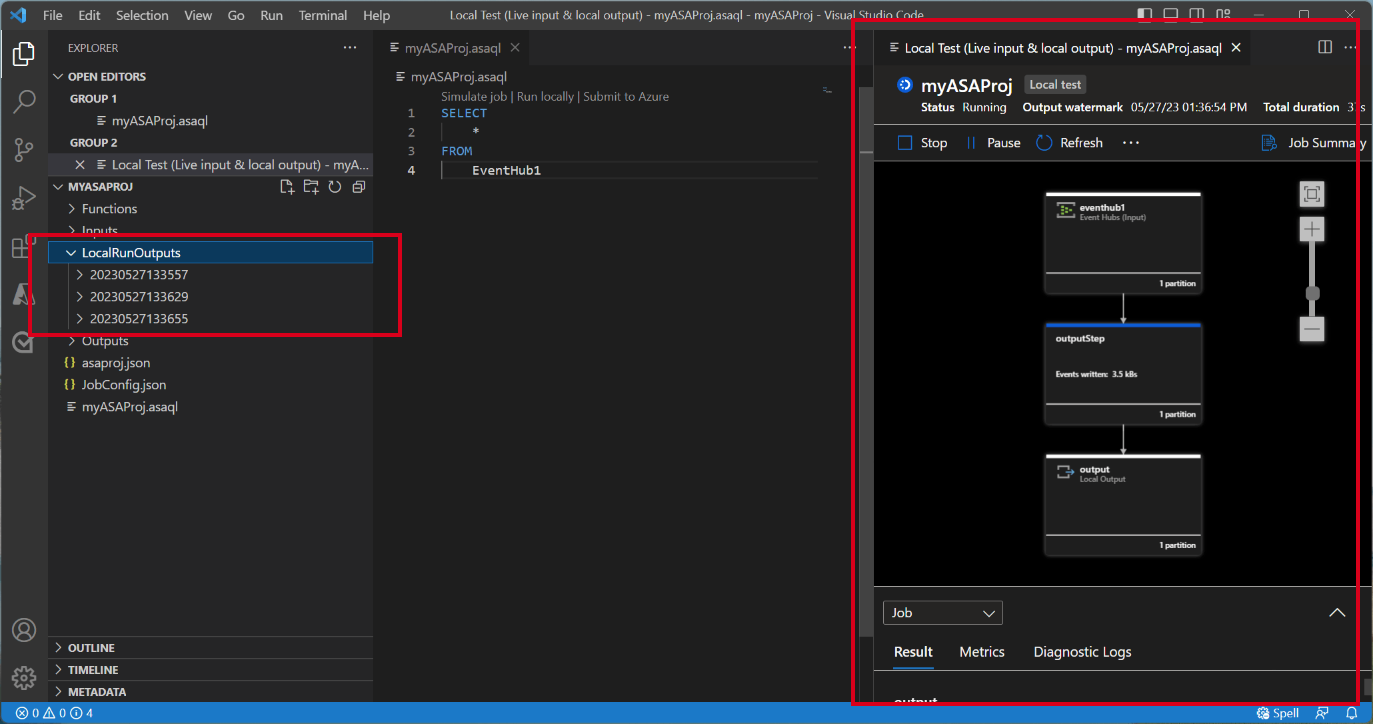 لقطة شاشة لامتداد VS Code تعرض نافذة الاختبار المحلية.