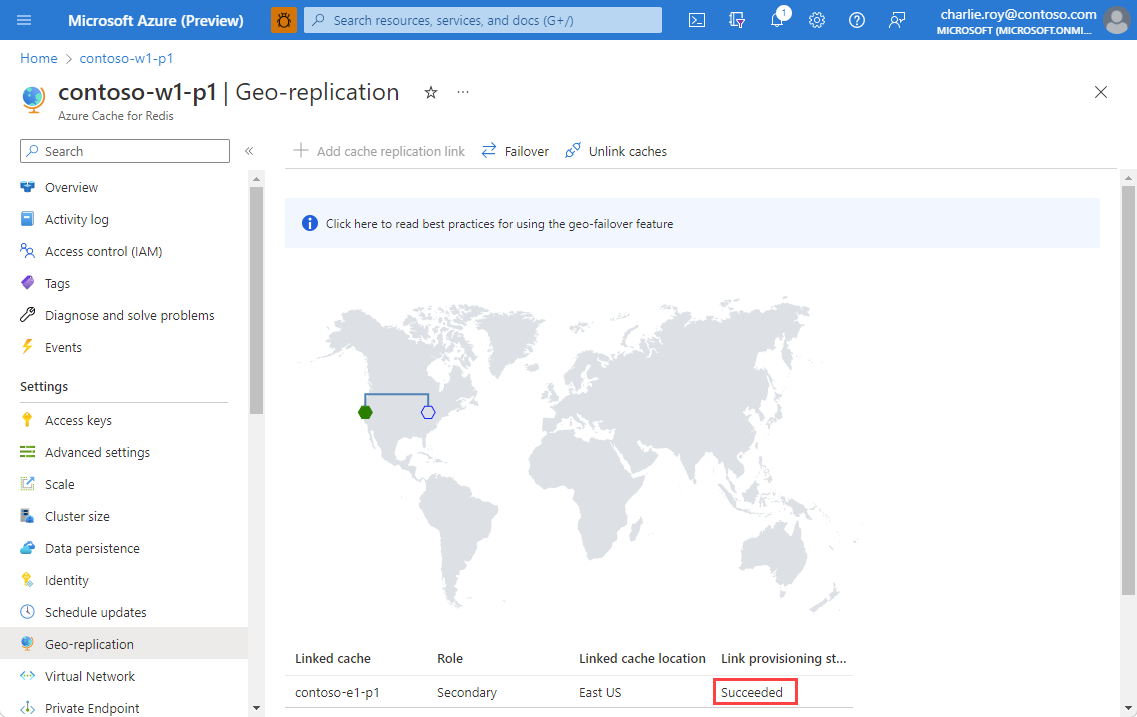لقطة شاشة تعرض حالة ربط ذاكرة التخزين المؤقت على أنها ناجحة.