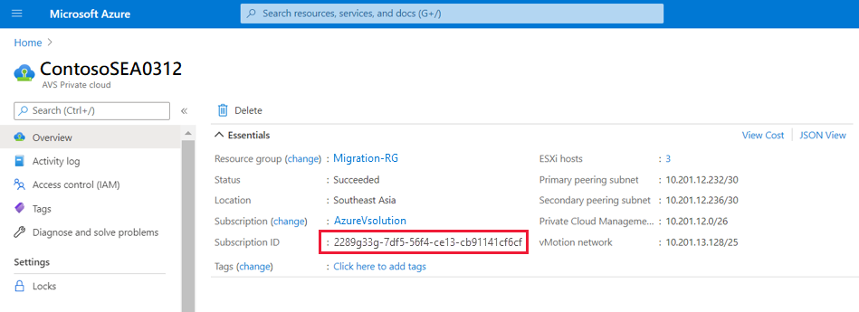 Screenshot showing a new subscription.