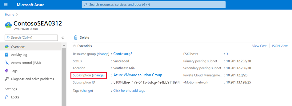 Screenshot shows the private cloud details.