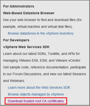 لقطة شاشة توضح كيفية تنزيل شهادة المرجع المصدق الجذر الموثوق به.