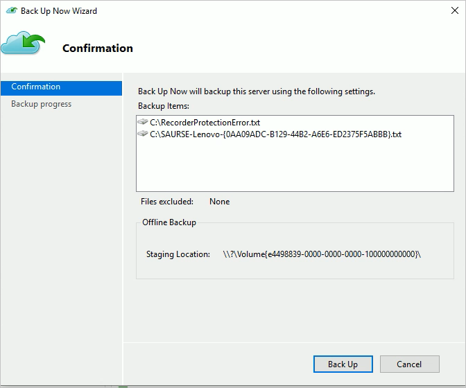 تظهر لقطة الشاشة معالج النسخ الاحتياطي الآن.