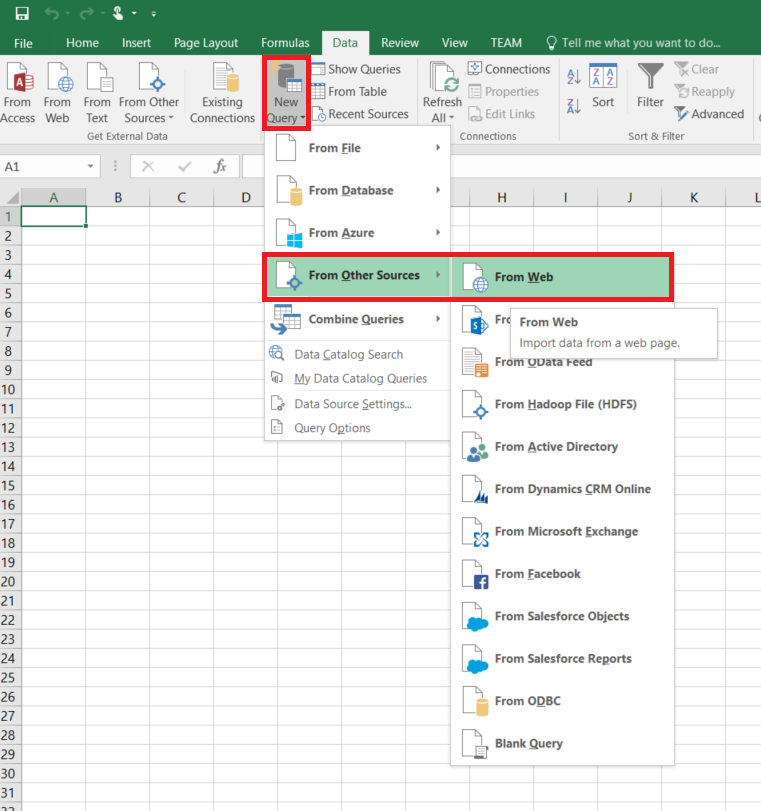 قائمة Power Query