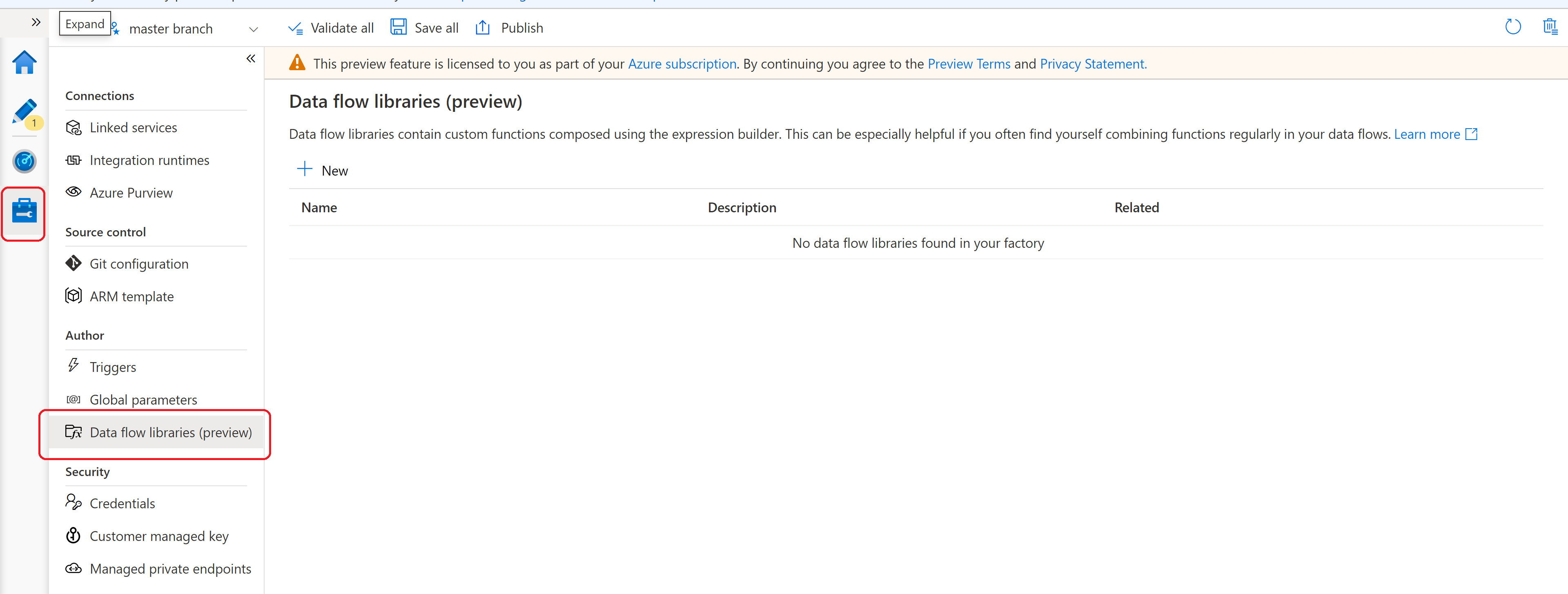 لقطة شاشة تعرض جزء الإدارة A D F ومكتبات تدفق البيانات.