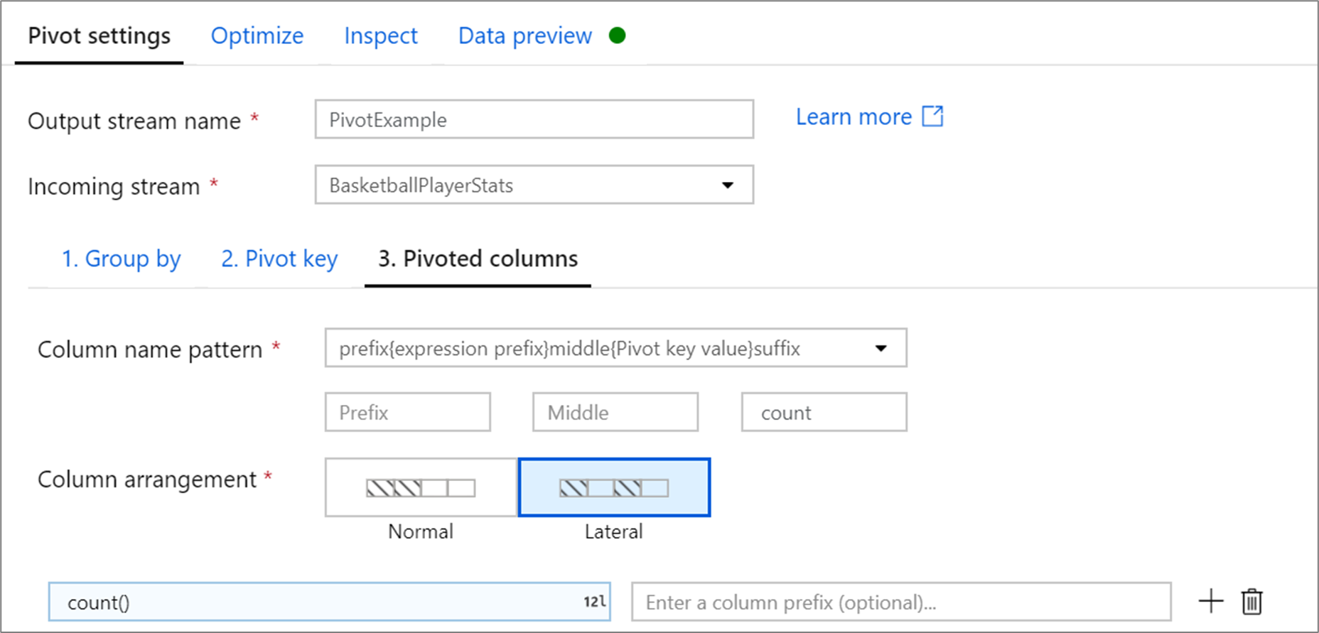 العرض المحوري للأعمدة