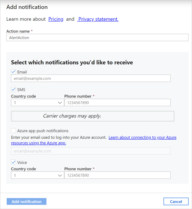 لقطة شاشة لخيارات إضافة إشعار.