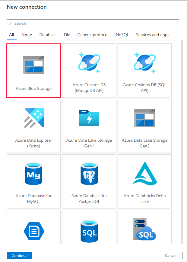 تحديد Blob storage