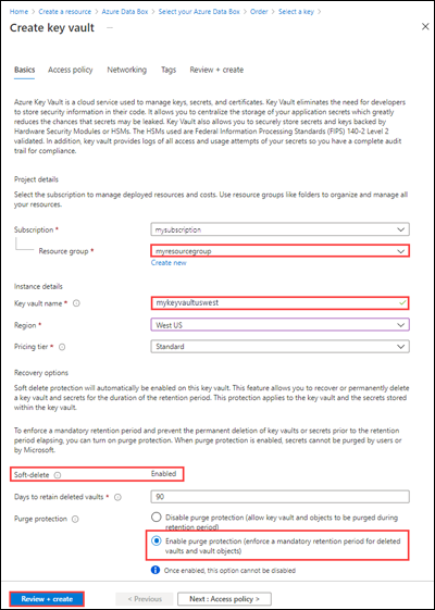 لقطة شاشة لإنشاء شفرة key vault.