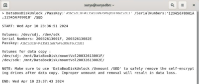لقطة شاشة تعرض قرص مربع بيانات تم إلغاء تأمينه بنجاح.