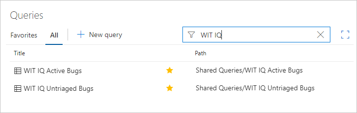 Screenshot showing all queries in the project filtered by a keyword criteria.