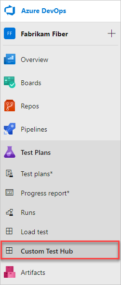 Screenshot of a custom hub added to Azure Test Plans.