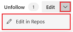 Screenshot that shows how to select the Edit in Repos option in Azure DevOps.