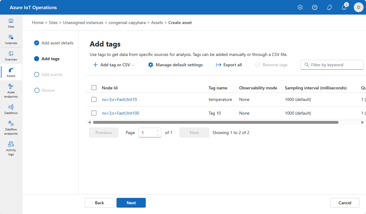 لقطة شاشة تعرض مثالا لتعريف الأصل.