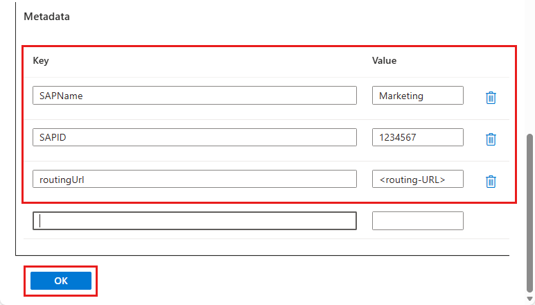 تظهر لقطة الشاشة لوحة التحرير ل TradingPartner1 مع ثلاثة أزواج من القيم الرئيسية مميزة وتم اختيار موافق.