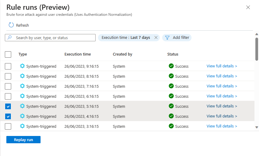 لقطة شاشة لاختيار تشغيل القاعدة للتشغيل مرة أخرى.