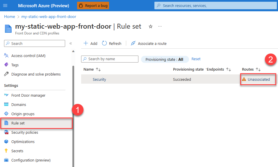 لقطة شاشة تعرض التحديدات لمجموعة القواعد والارتباطات غير المنسوخة.