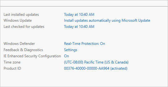 لقطة شاشة لخصائص الخادم في إدارة الخادم.