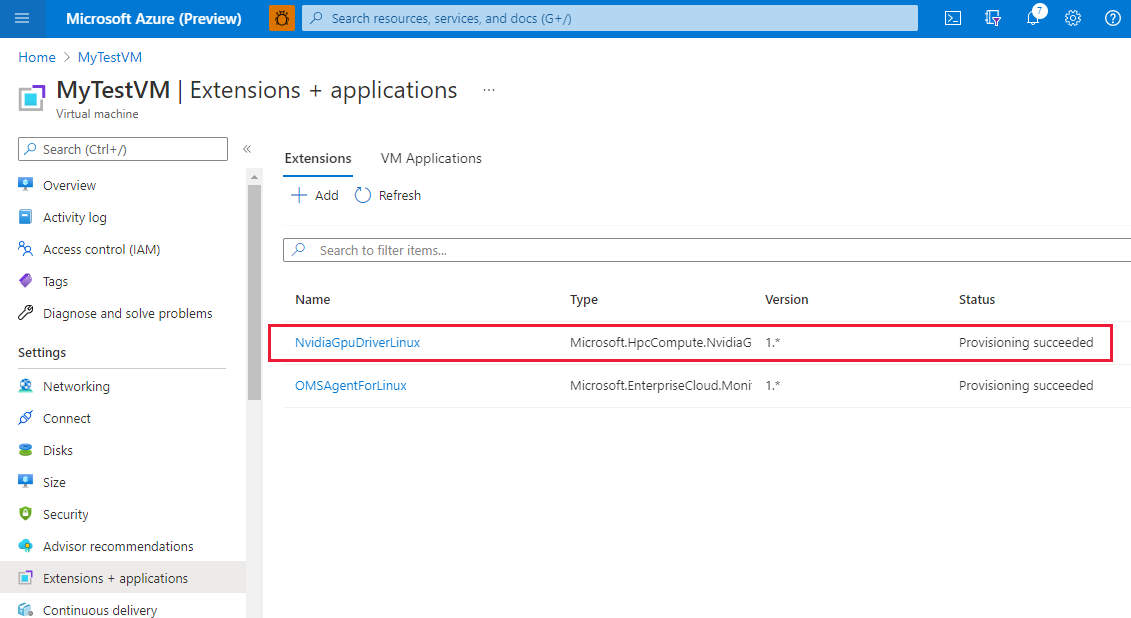 لقطة شاشة تعرض الملحق الجديد في قائمة الملحقات ل V M.