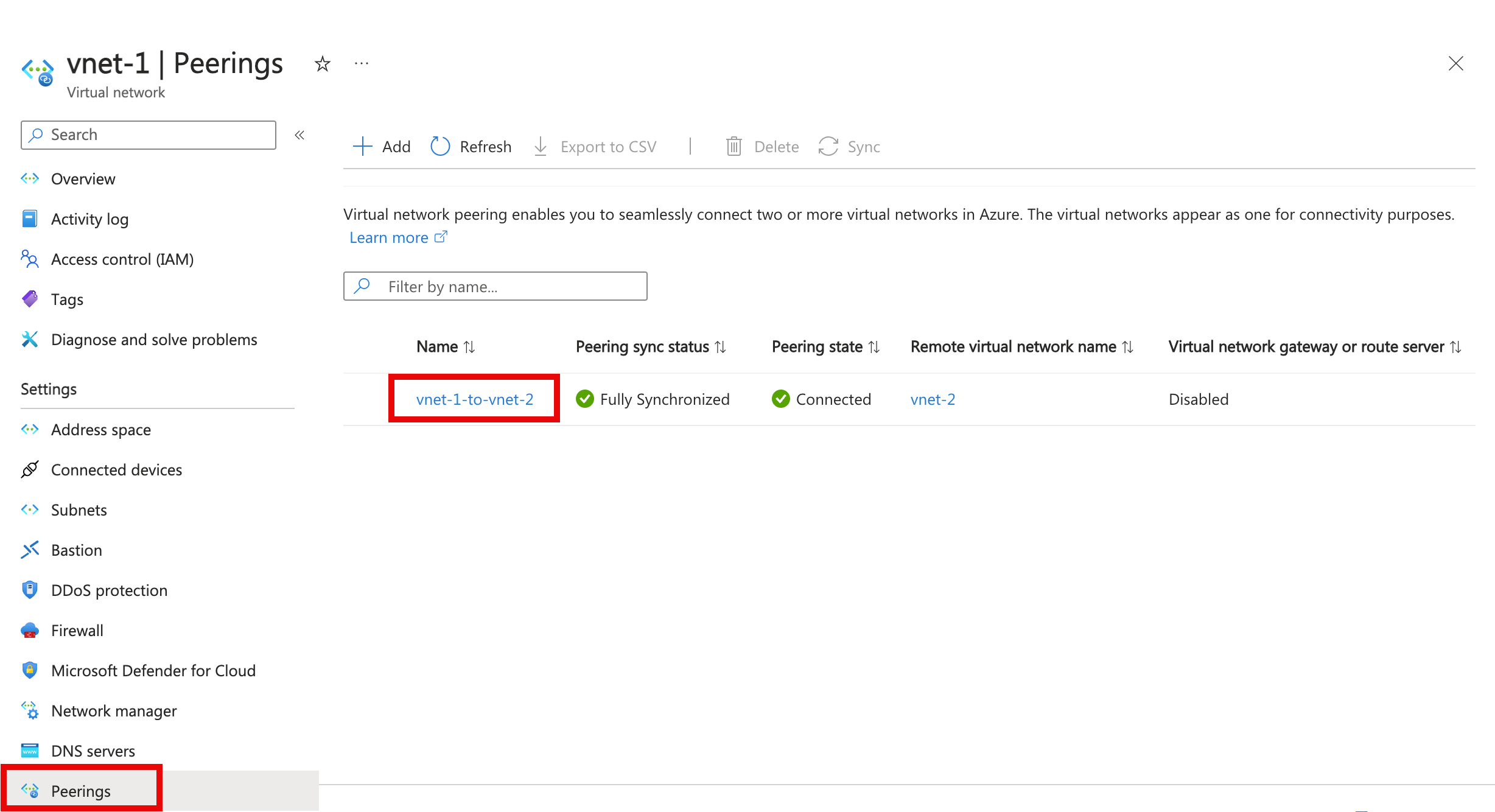 لقطة شاشة لتحديد تناظر لتغيير إعداداته من الشبكة الظاهرية.