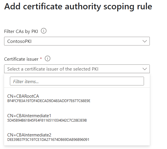 Screenshot that shows how to select a CA in CA scoping.