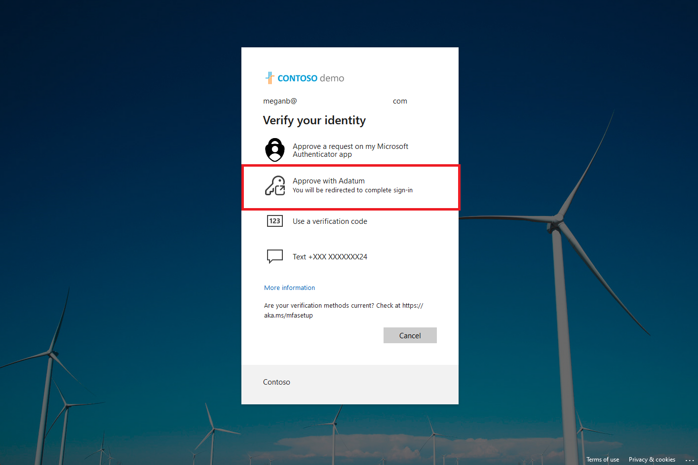 Screenshot of how to sign in with an external MFA.