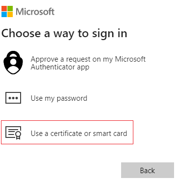 Screenshot that shows an alternative sign-in dialog.